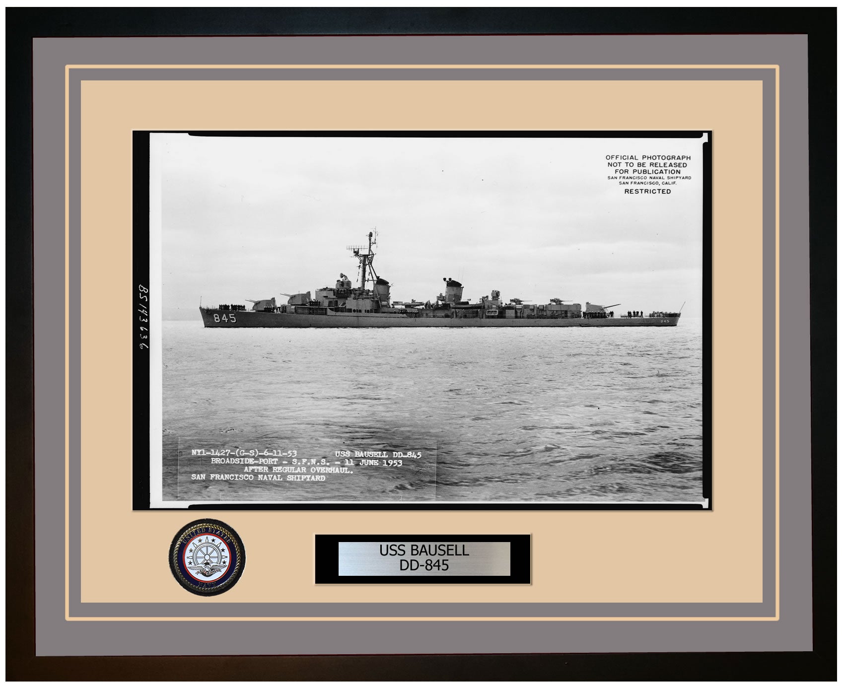 USS BAUSELL DD-845 Framed Navy Ship Photo Grey