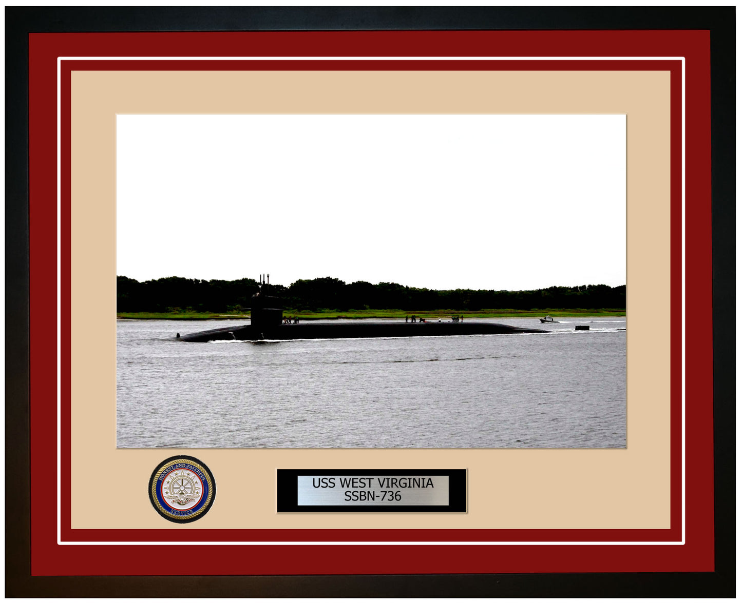 USS West Virginia SSBN-736 Framed Navy Ship Photo Burgundy