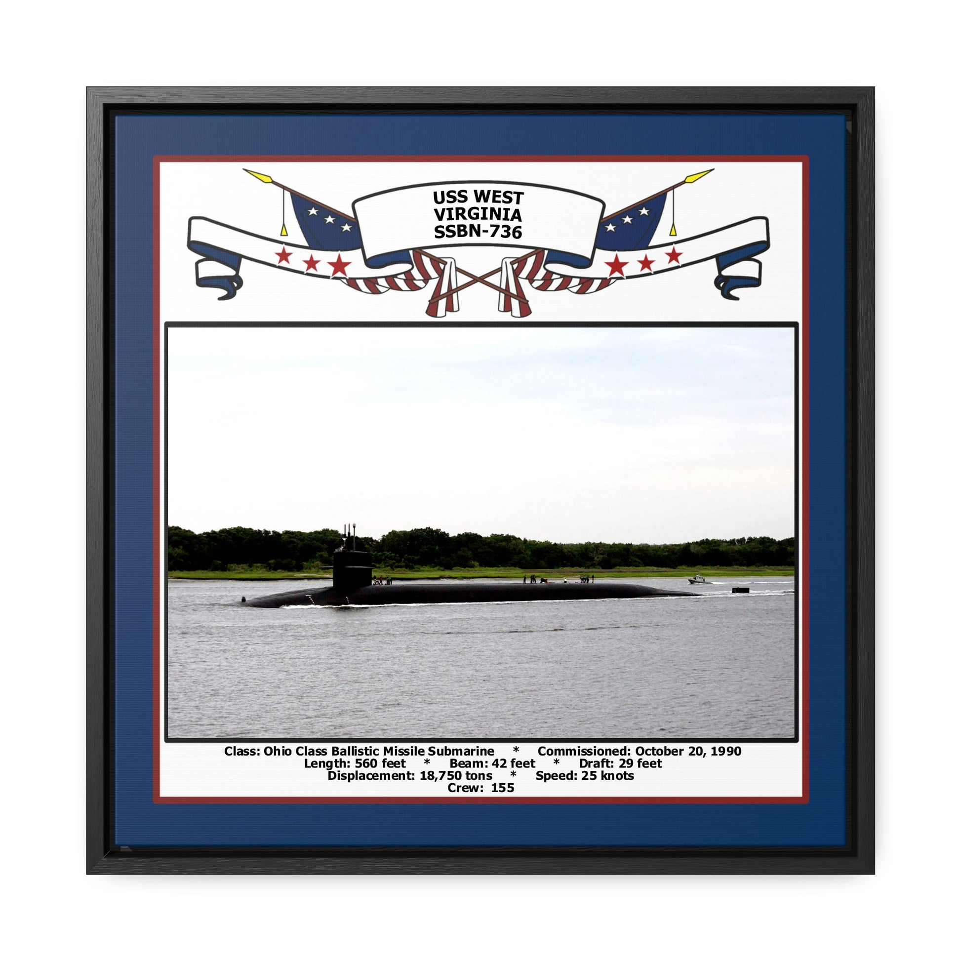 USS West Virginia SSBN-736 Navy Floating Frame Photo Front View