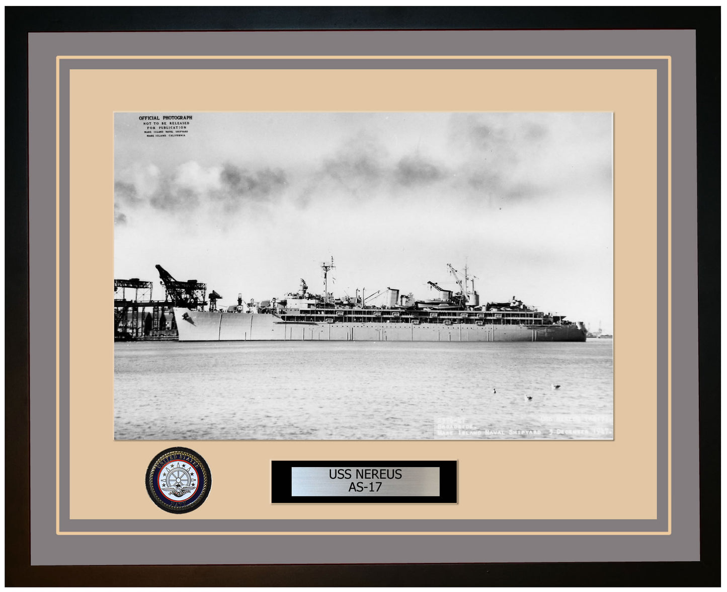 USS NEREUS AS-17 Framed Navy Ship Photo Grey