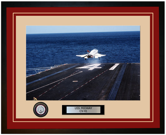 USS MIDWAY CV-41 Framed Navy Ship Photo Burgundy