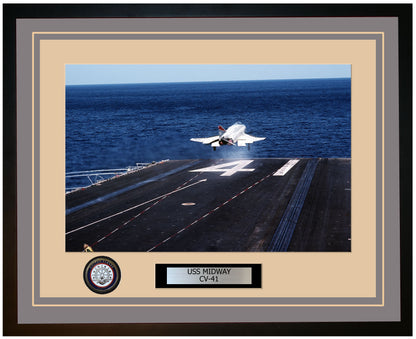 USS MIDWAY CV-41 Framed Navy Ship Photo Grey