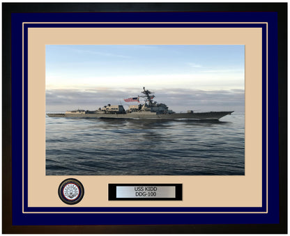 USS KIDD DDG-100 Framed Navy Ship Photo Blue