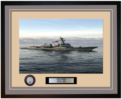 USS KIDD DDG-100 Framed Navy Ship Photo Grey