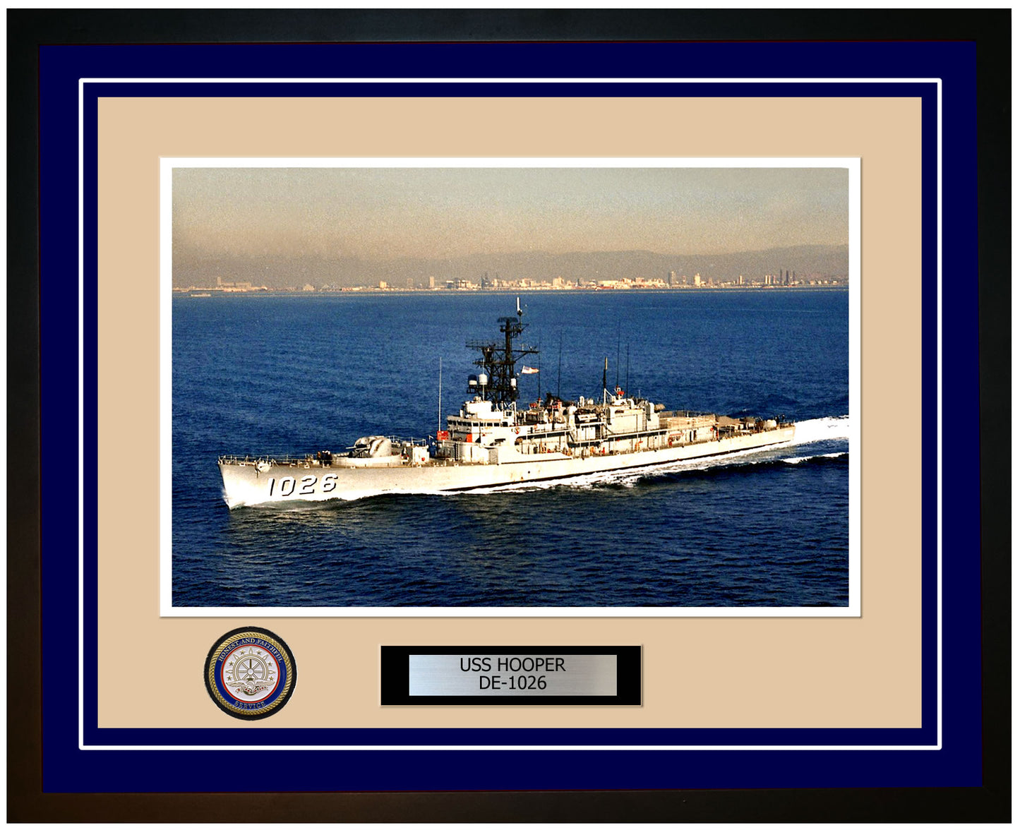 USS Hooper DE-1026 Framed Navy Ship Photo Blue