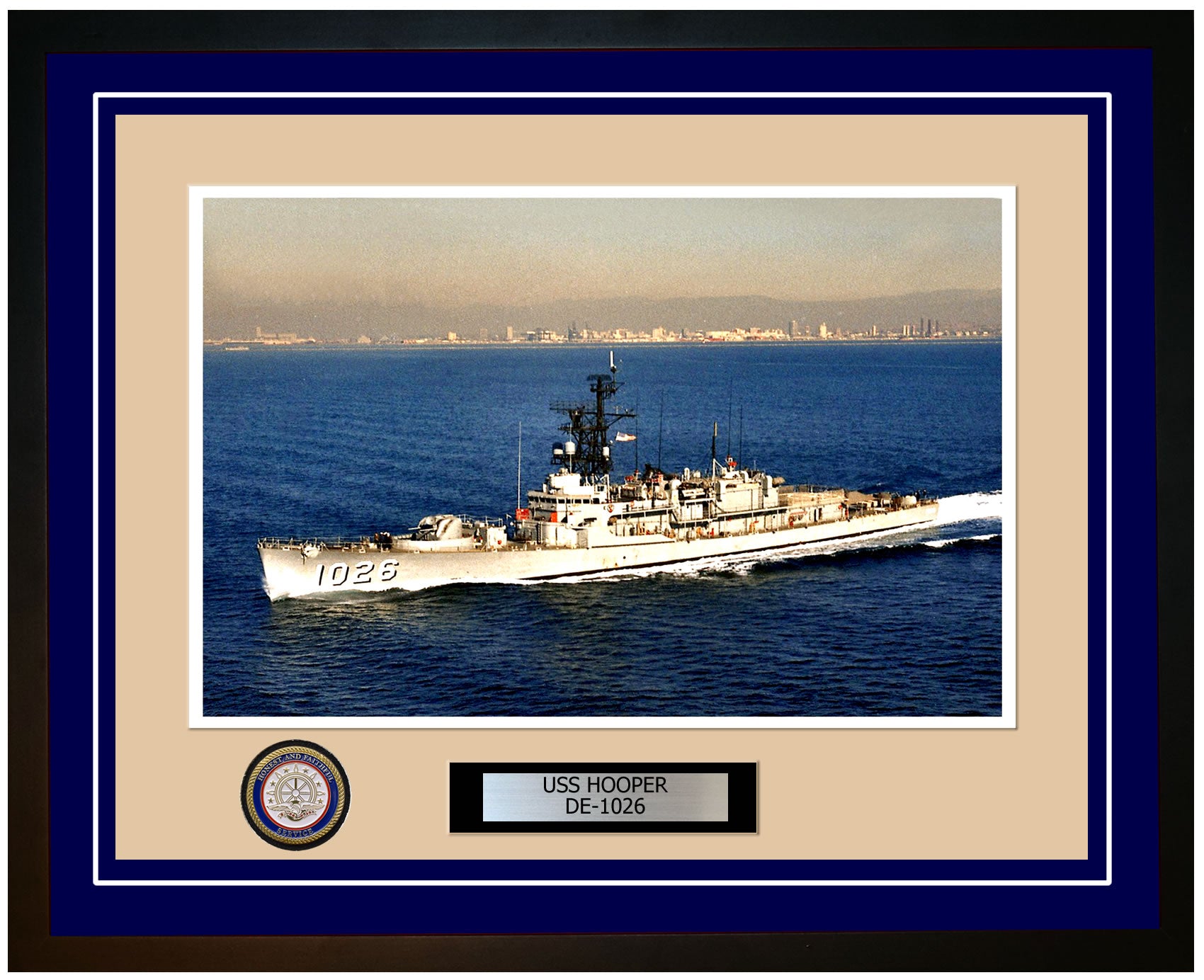 USS Hooper DE-1026 Framed Navy Ship Photo Blue