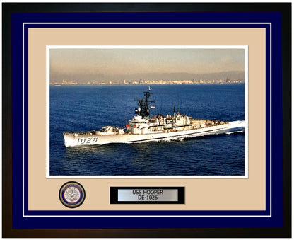 USS Hooper DE-1026 Framed Navy Ship Photo Blue