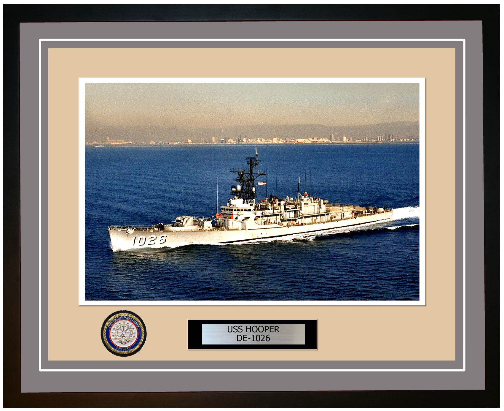 USS Hooper DE-1026 Framed Navy Ship Photo Grey