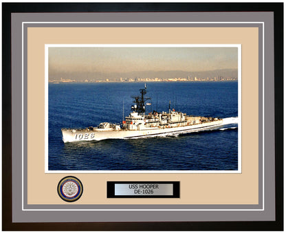 USS Hooper DE-1026 Framed Navy Ship Photo Grey