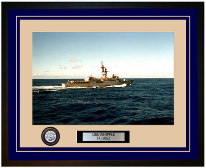 USS WHIPPLE FF-1062 Framed Navy Ship Photo Blue