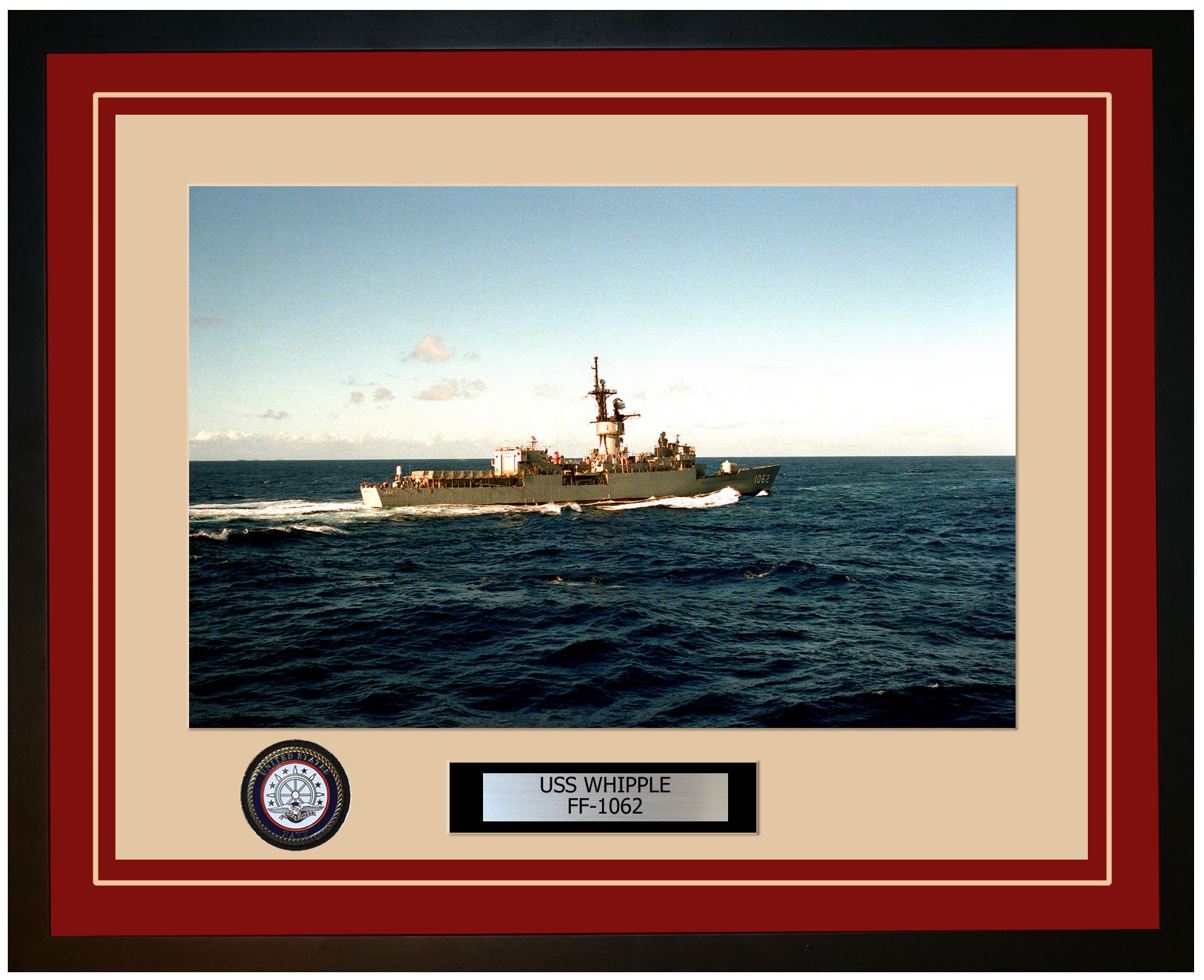 USS WHIPPLE FF-1062 Framed Navy Ship Photo Burgundy