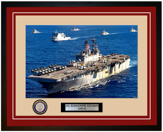 USS Bonhomme Richard LHD-6 Framed Navy Ship Photo Burgundy