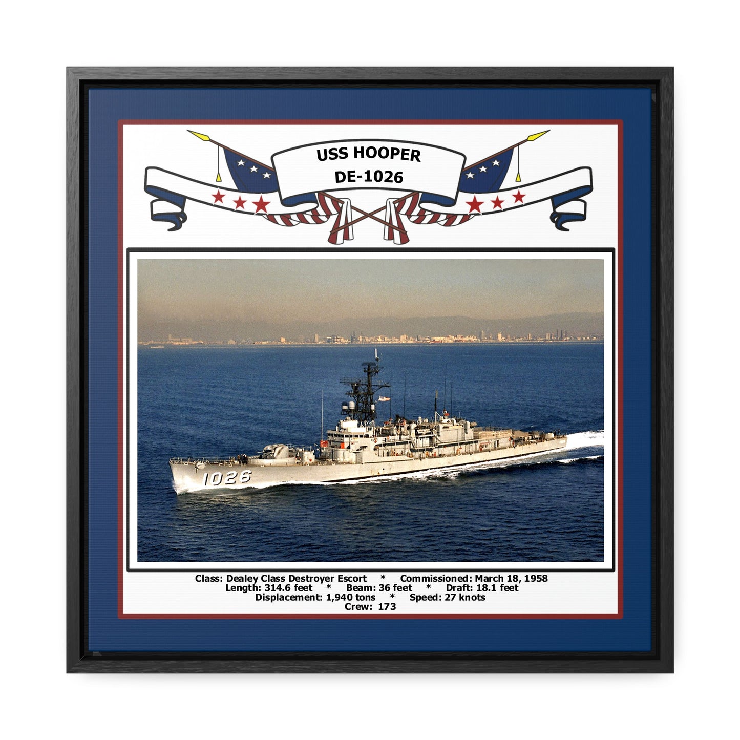 USS Hooper DE-1026 Navy Floating Frame Photo Front View