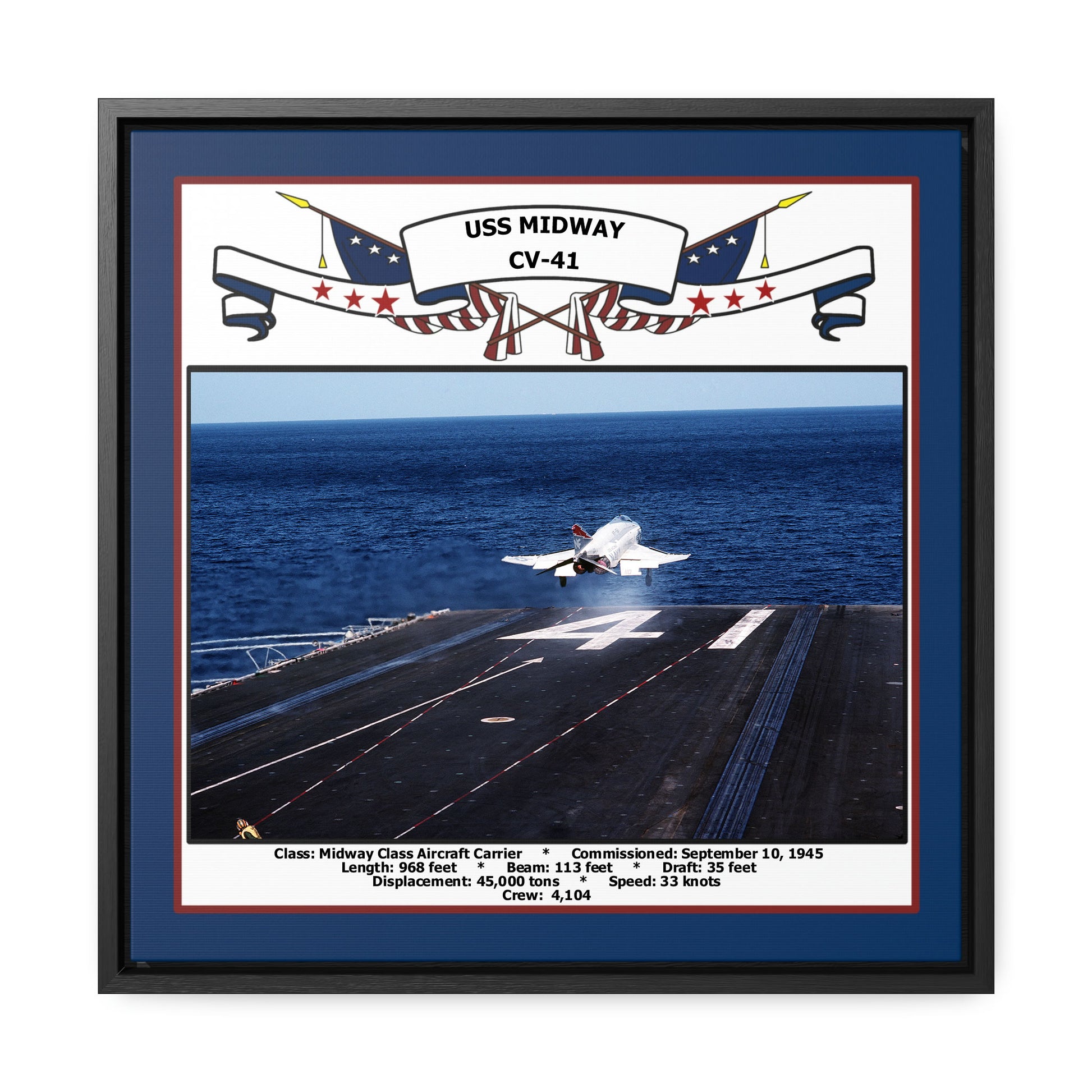 USS Midway CV-41 Navy Floating Frame Photo Front View
