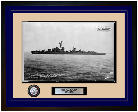 USS OZBOURN DD-846 Framed Navy Ship Photo Blue