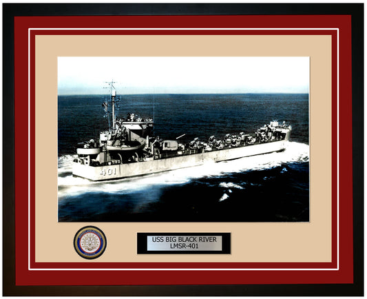 USS Big Black River LMSR-401 Framed Navy Ship Photo Burgundy