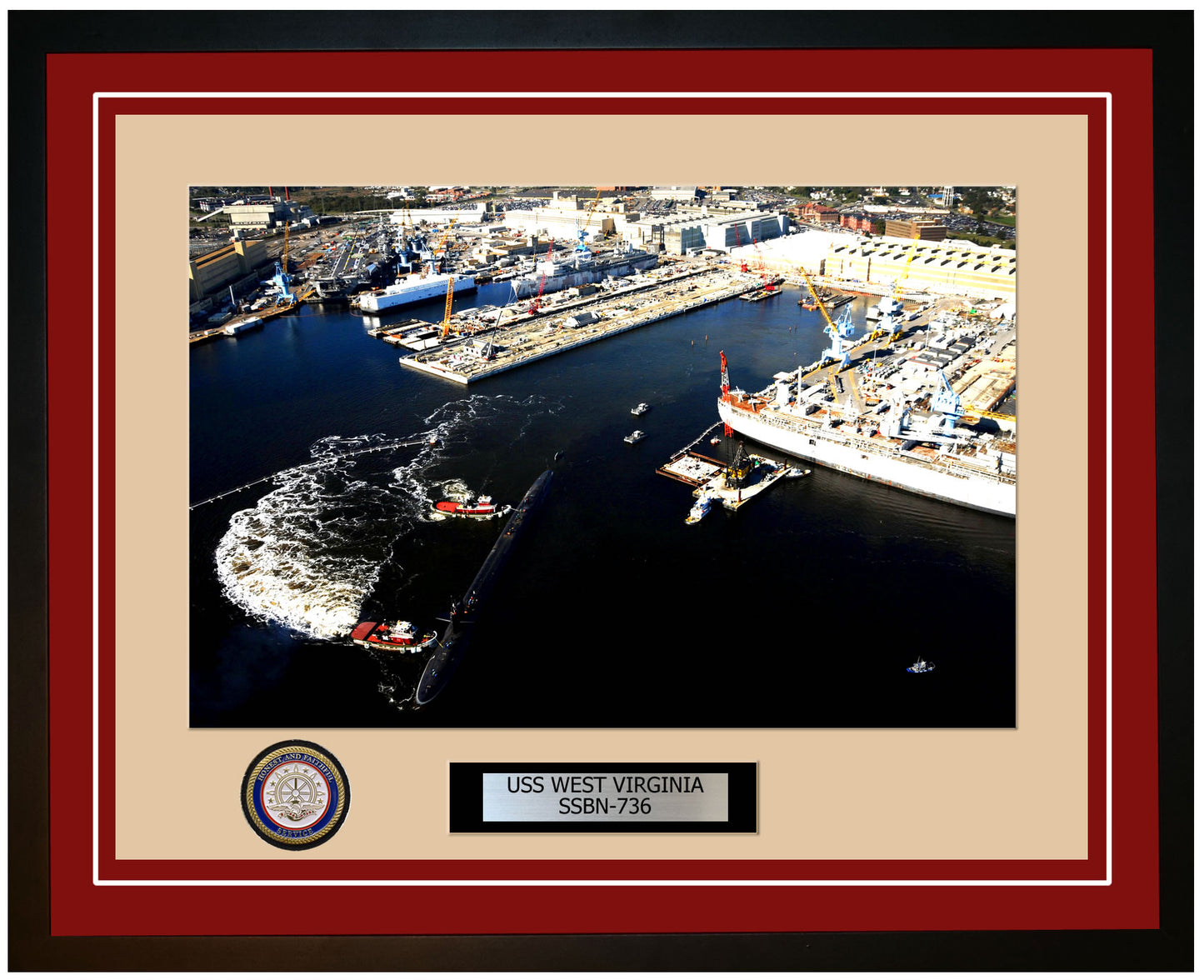 USS West Virginia SSBN-736 Framed Navy Ship Photo Burgundy