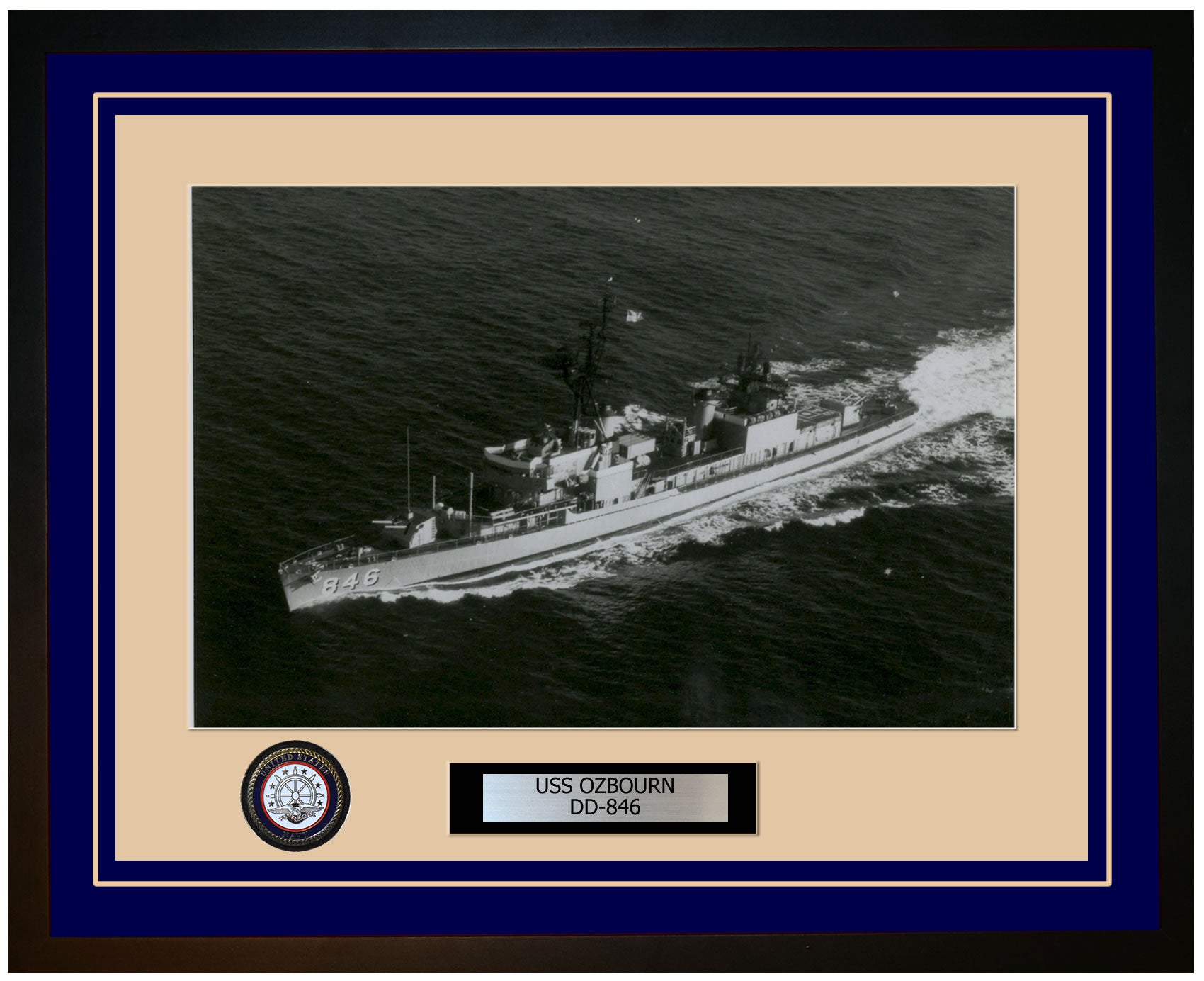 USS OZBOURN DD-846 Framed Navy Ship Photo Blue