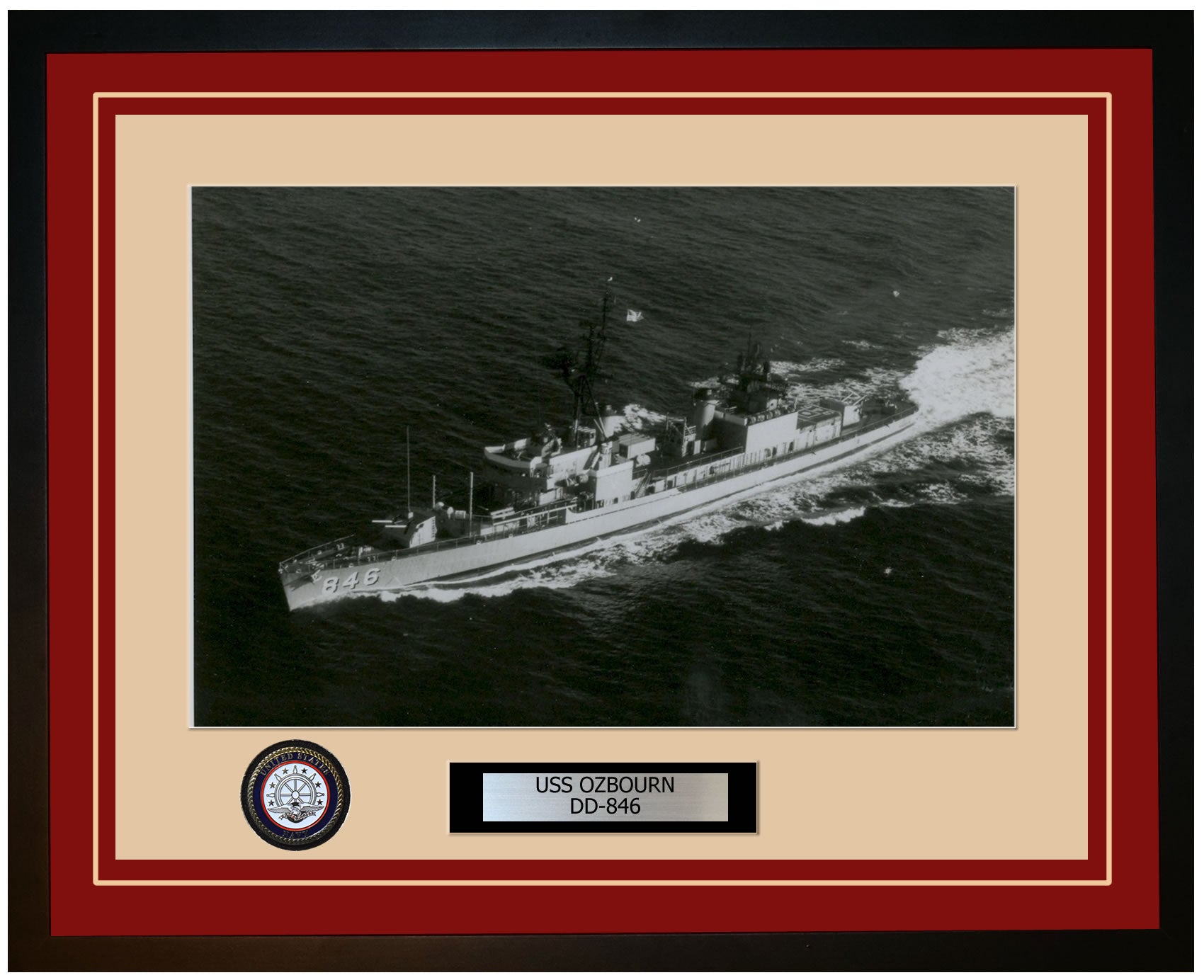 USS OZBOURN DD-846 Framed Navy Ship Photo Burgundy