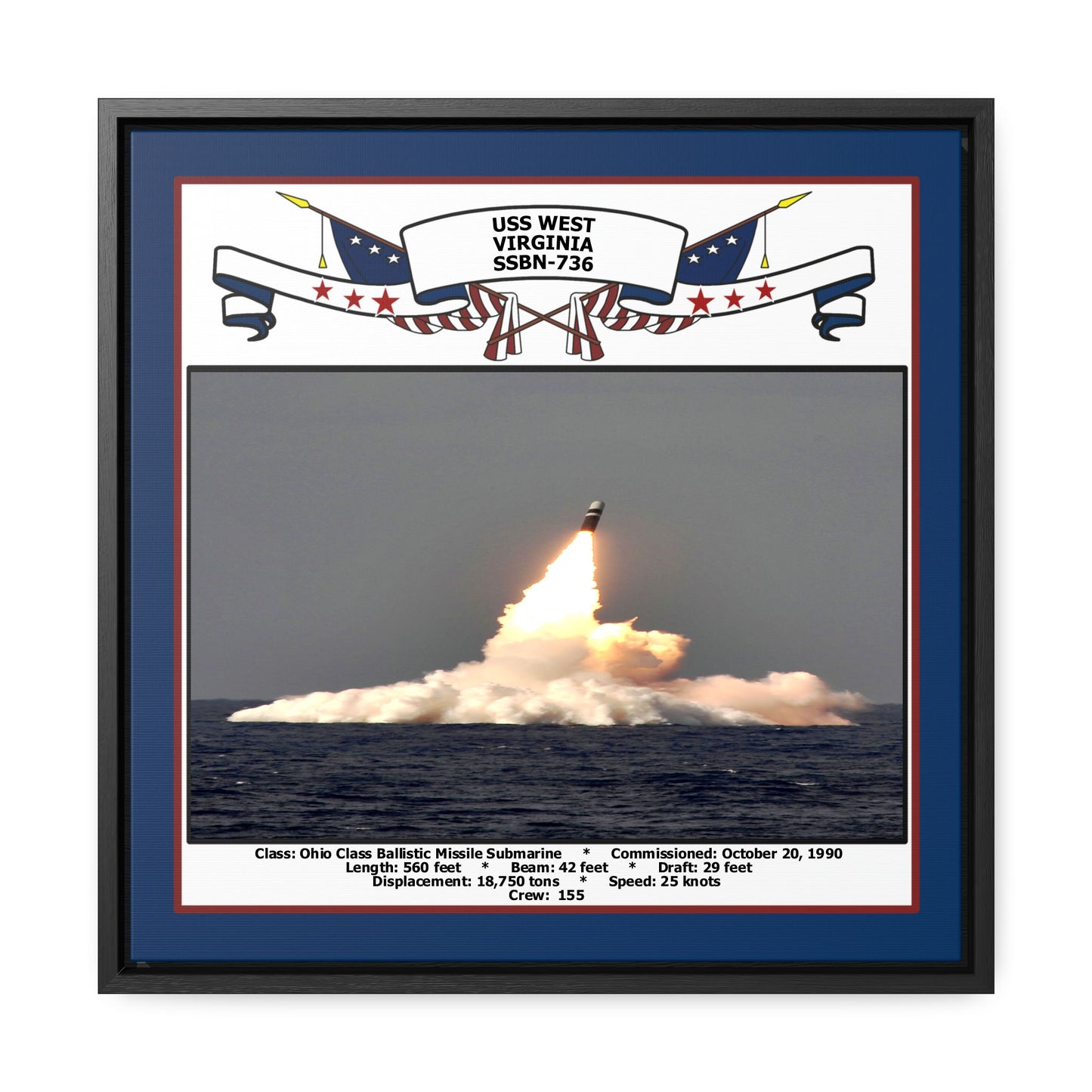 USS West Virginia SSBN-736 Navy Floating Frame Photo Front View