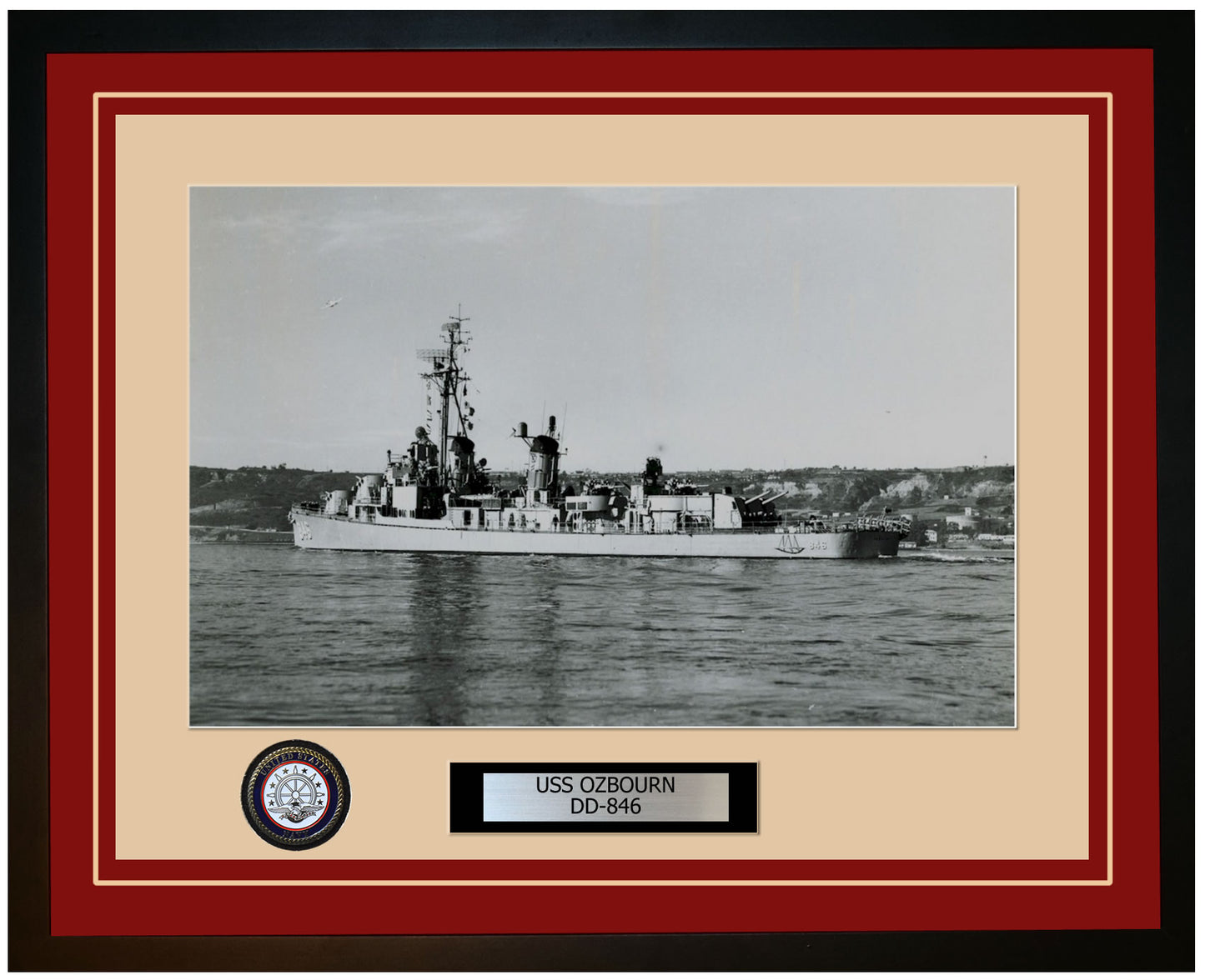 USS OZBOURN DD-846 Framed Navy Ship Photo Burgundy