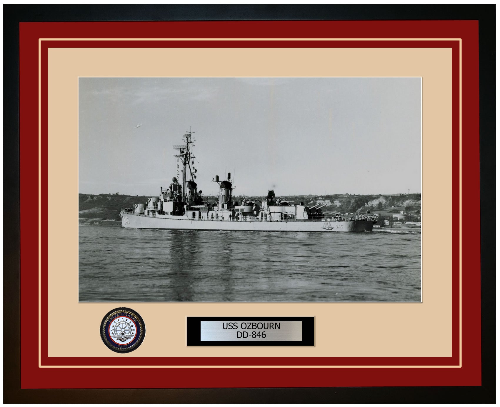 USS OZBOURN DD-846 Framed Navy Ship Photo Burgundy