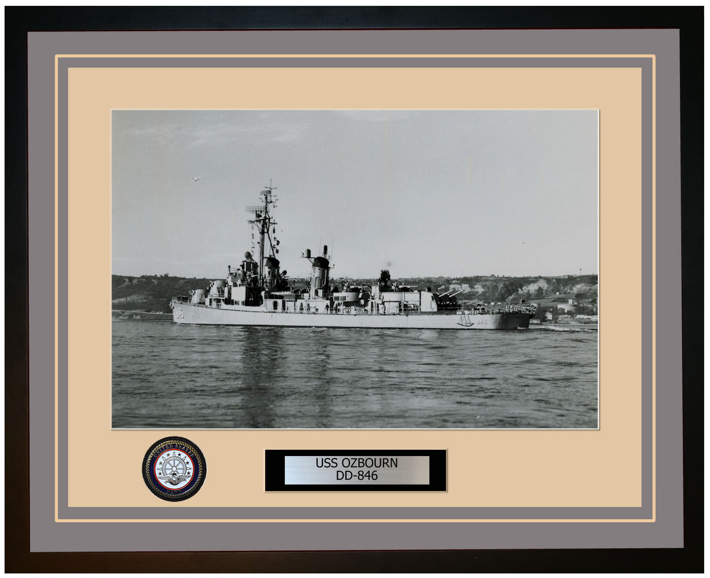 USS OZBOURN DD-846 Framed Navy Ship Photo Grey