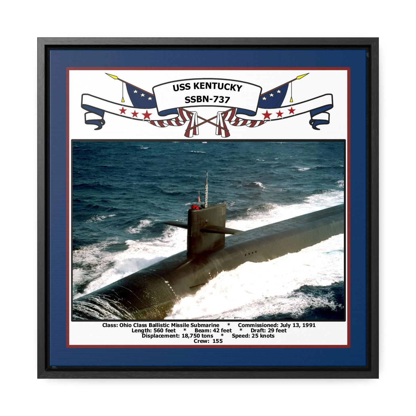 USS Kentucky SSBN-737 Navy Floating Frame Photo Front View