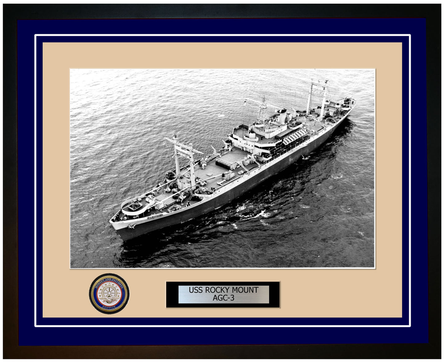 USS Rocky Mount AGC-3 Framed Navy Ship Photo Blue