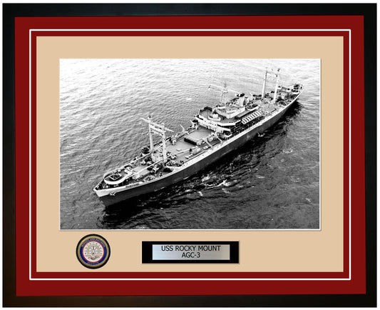 USS Rocky Mount AGC-3 Framed Navy Ship Photo Burgundy