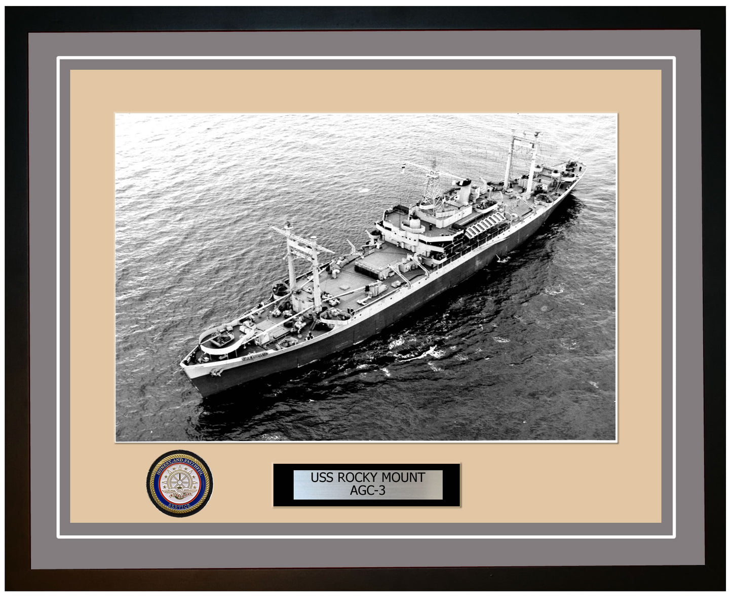 USS Rocky Mount AGC-3 Framed Navy Ship Photo Grey