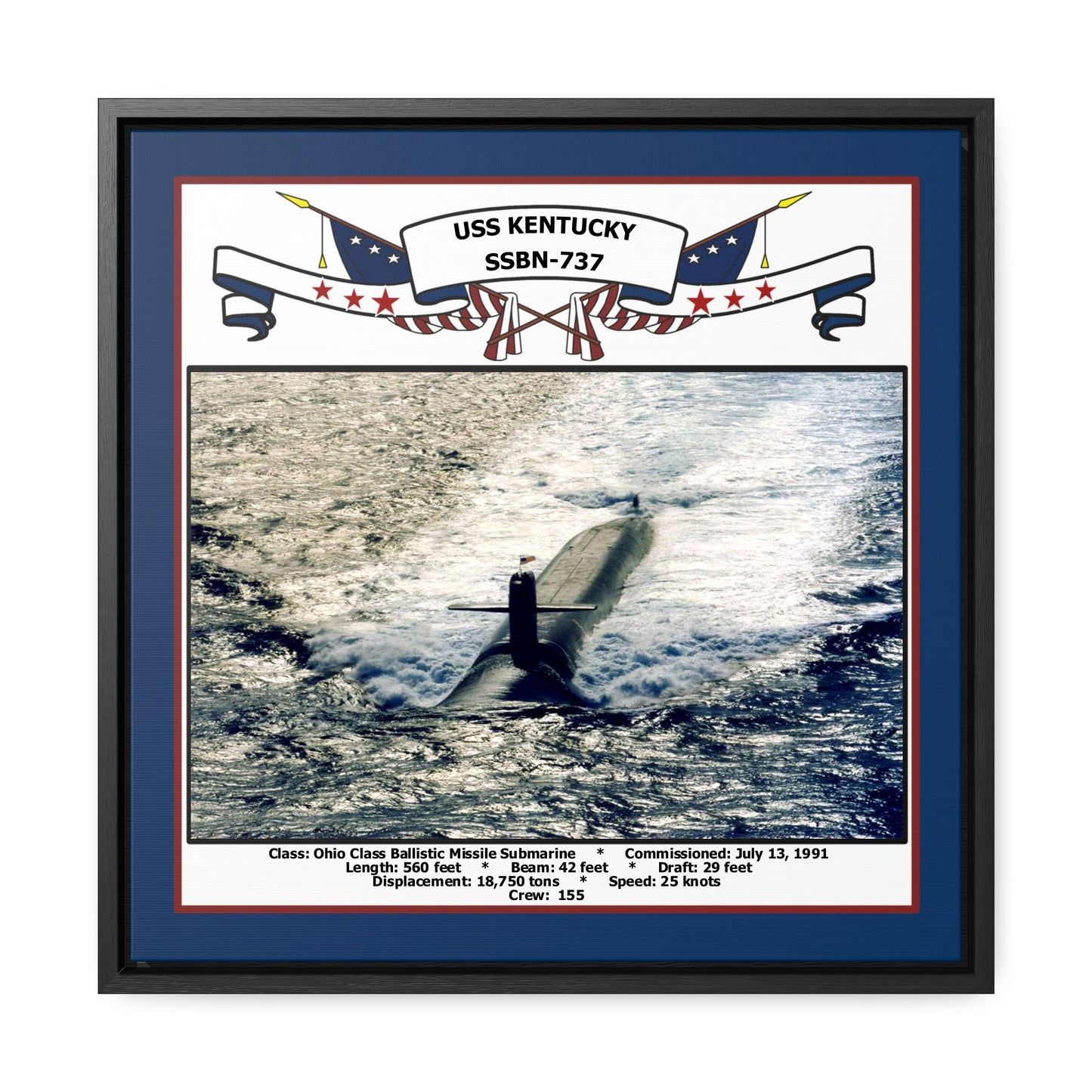 USS Kentucky SSBN-737 Navy Floating Frame Photo Front View