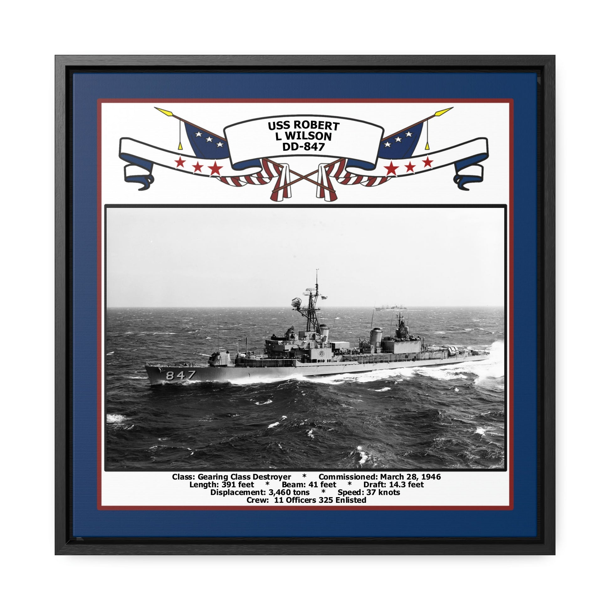 USS Robert L Wilson DD-847 Navy Floating Frame Photo Front View