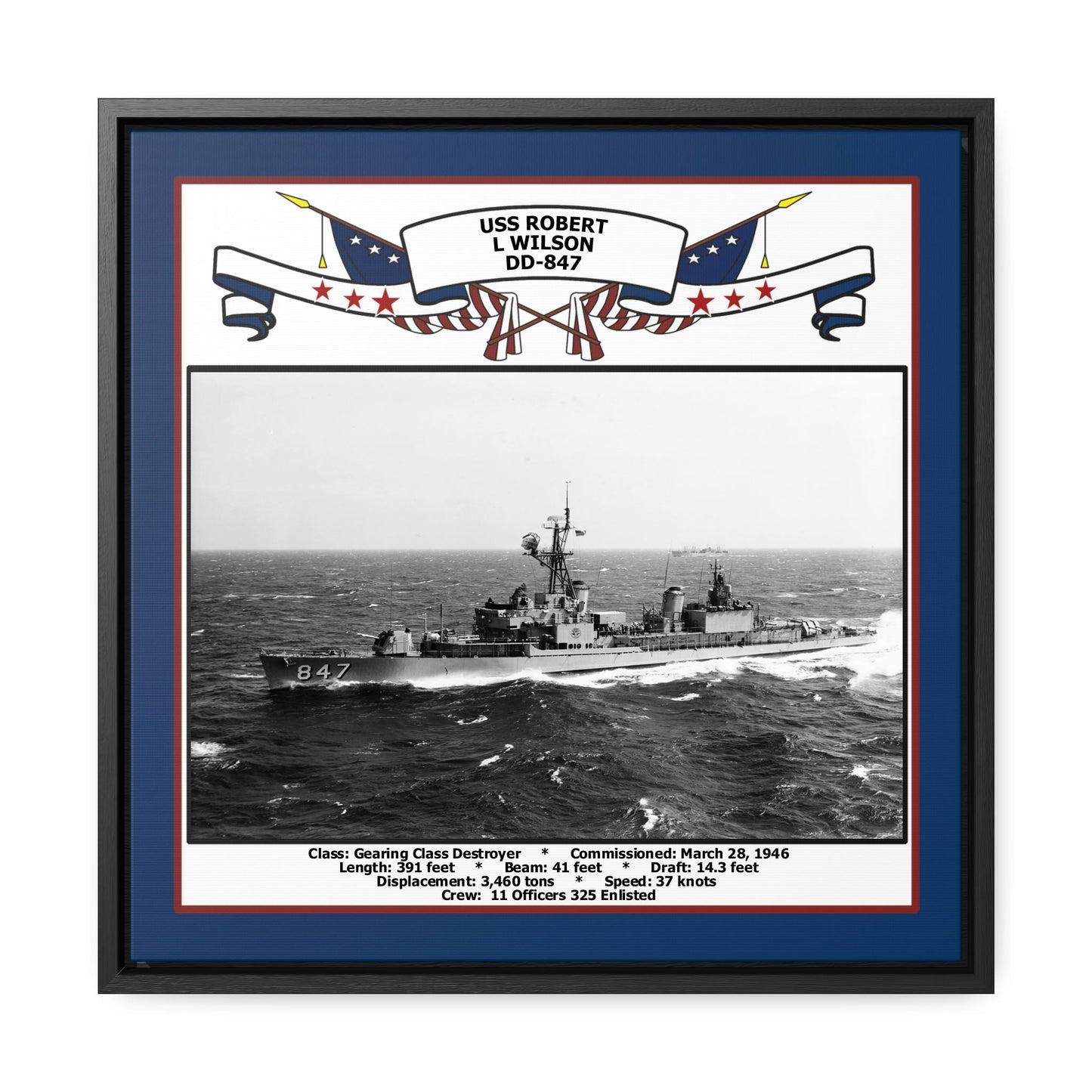 USS Robert L Wilson DD-847 Navy Floating Frame Photo Front View
