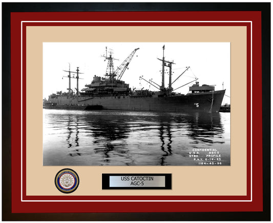 USS Catoctin AGC-5 Framed Navy Ship Photo Burgundy