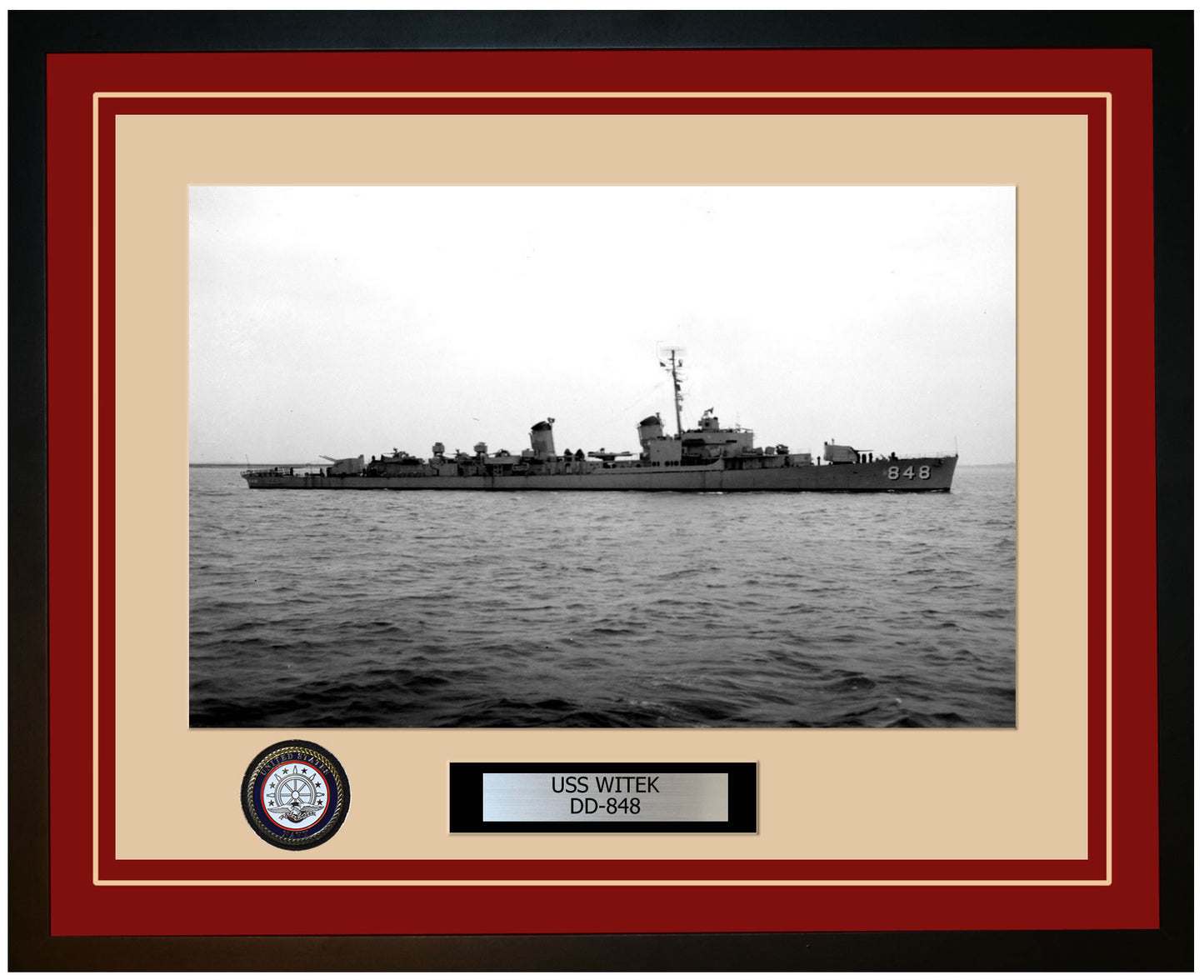 USS WITEK DD-848 Framed Navy Ship Photo Burgundy