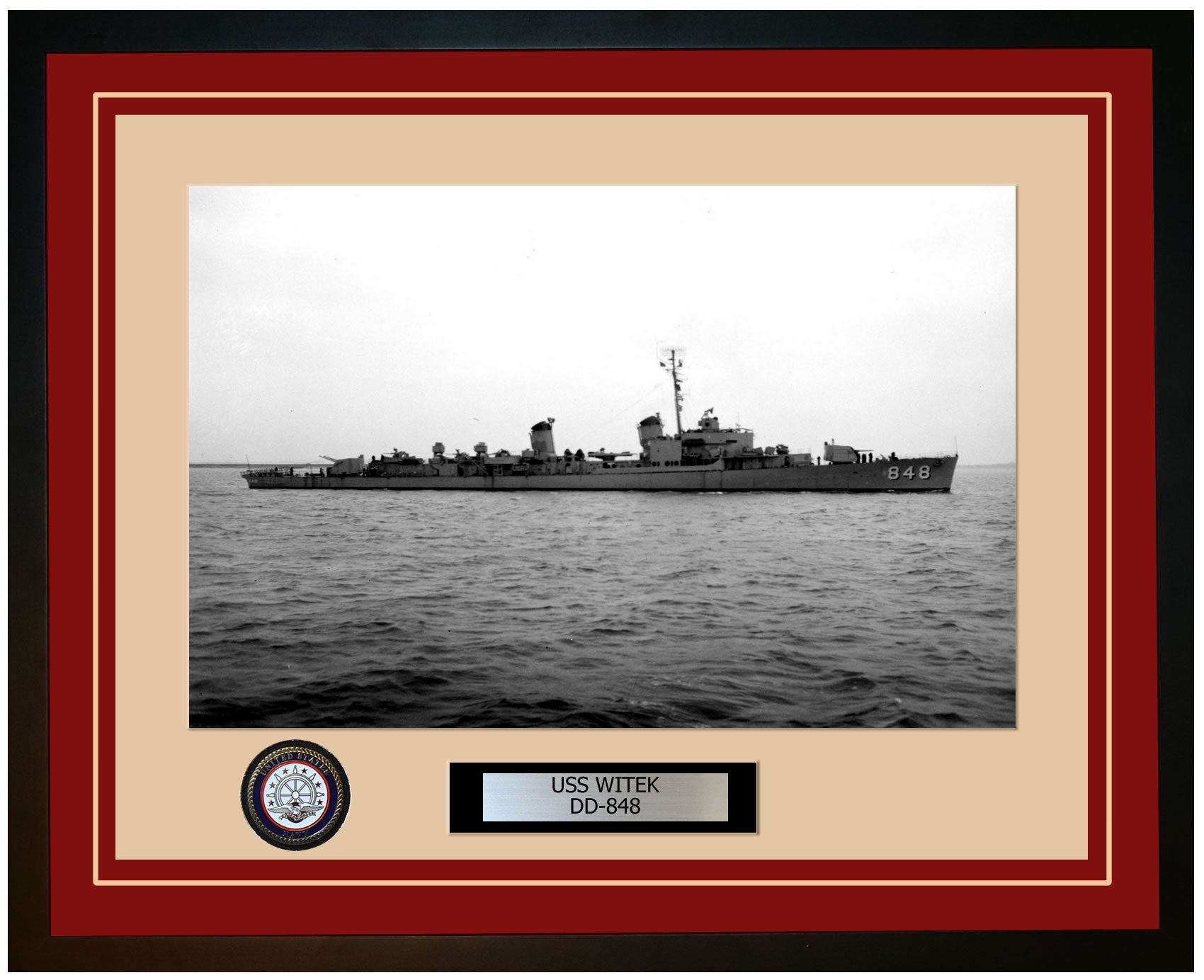USS WITEK DD-848 Framed Navy Ship Photo Burgundy