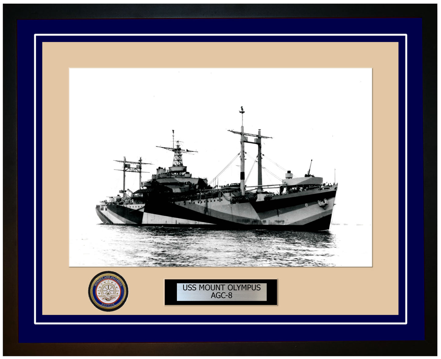 USS Mount Olympus AGC-8 Framed Navy Ship Photo Blue