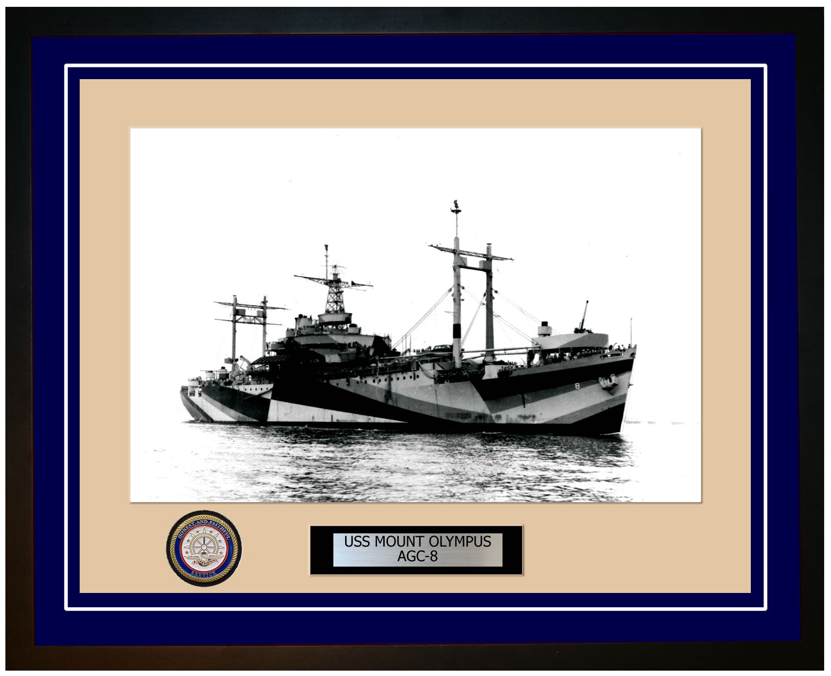 USS Mount Olympus AGC-8 Framed Navy Ship Photo Blue