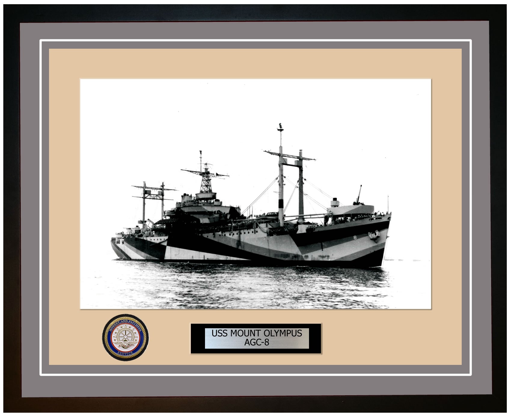 USS Mount Olympus AGC-8 Framed Navy Ship Photo Grey