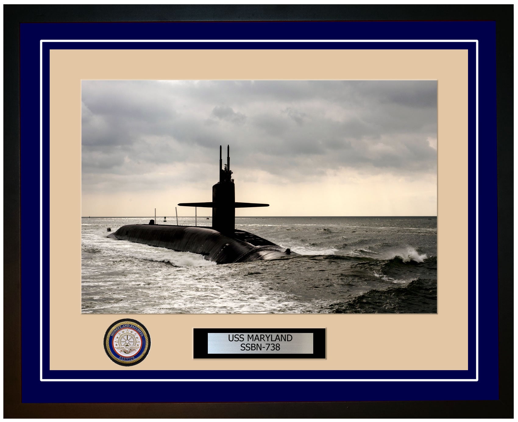 USS Maryland SSBN-738 Framed Navy Ship Photo Blue