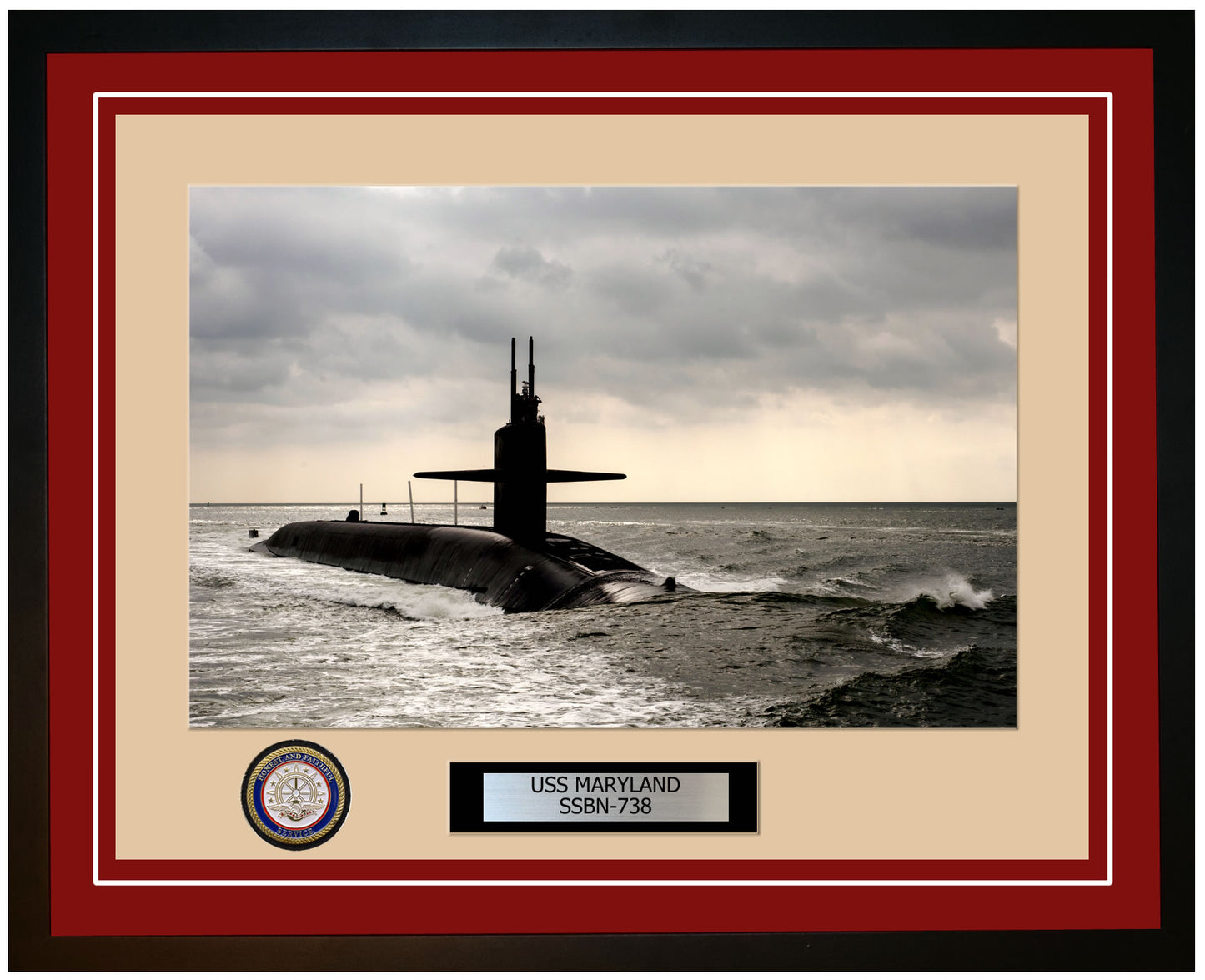 USS Maryland SSBN-738 Framed Navy Ship Photo Burgundy