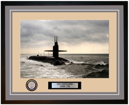 USS Maryland SSBN-738 Framed Navy Ship Photo Grey