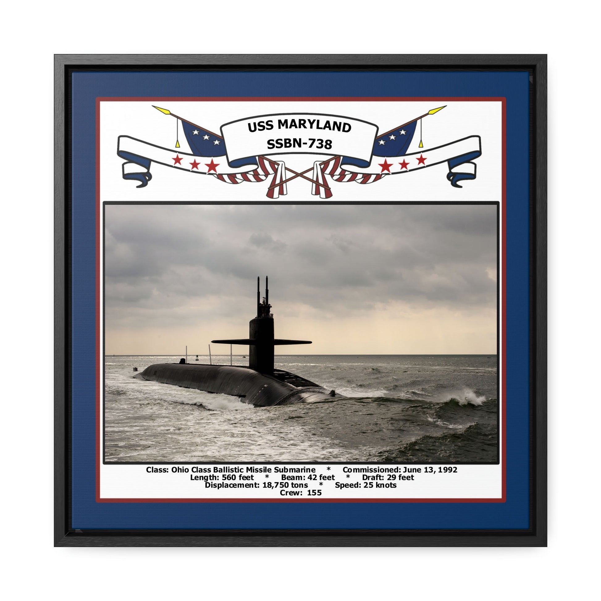 USS Maryland SSBN-738 Navy Floating Frame Photo Front View