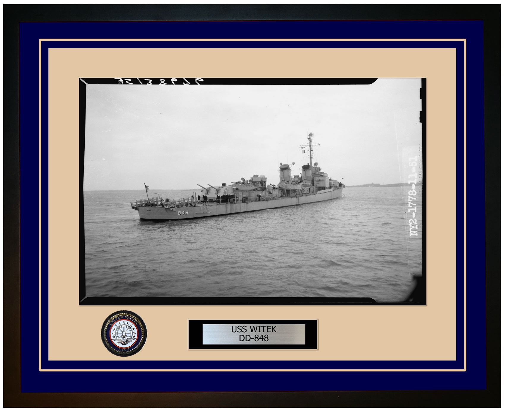 USS WITEK DD-848 Framed Navy Ship Photo Blue
