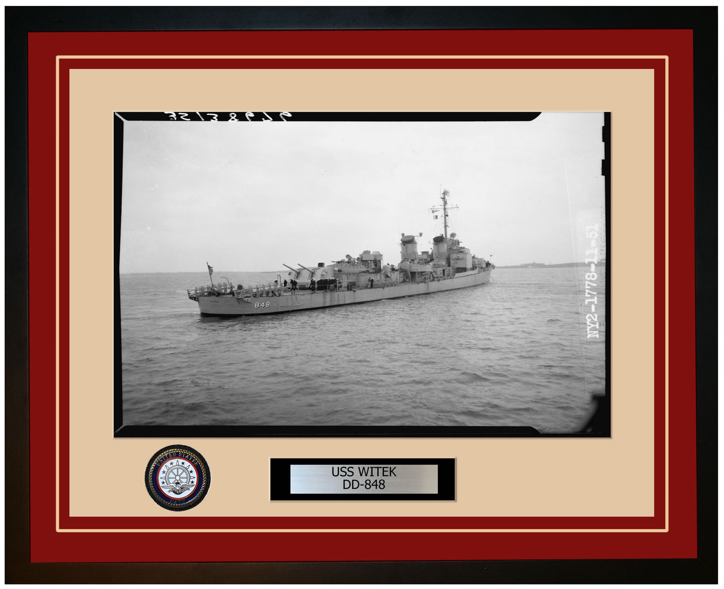 USS WITEK DD-848 Framed Navy Ship Photo Burgundy