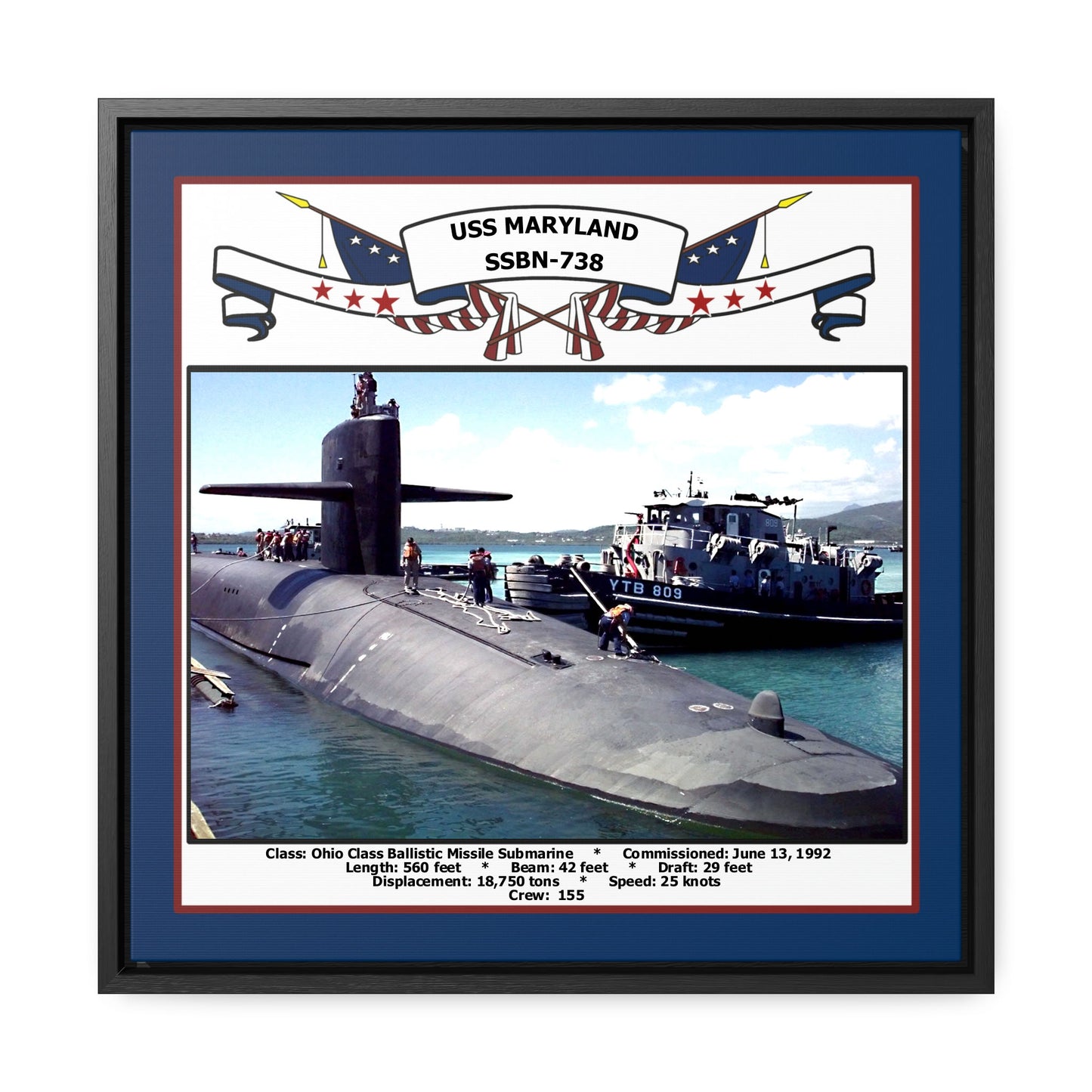 USS Maryland SSBN-738 Navy Floating Frame Photo Front View