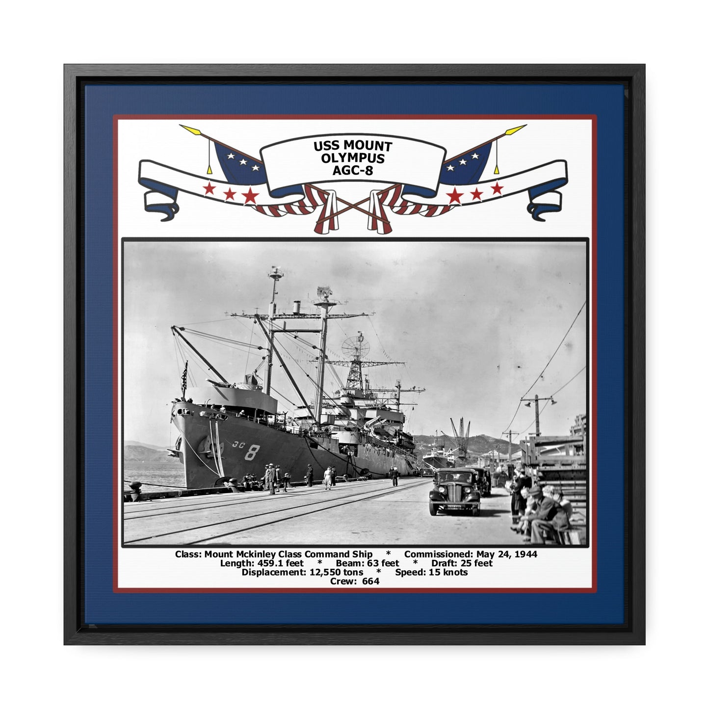 USS Mount Olympus AGC-8 Navy Floating Frame Photo Front View