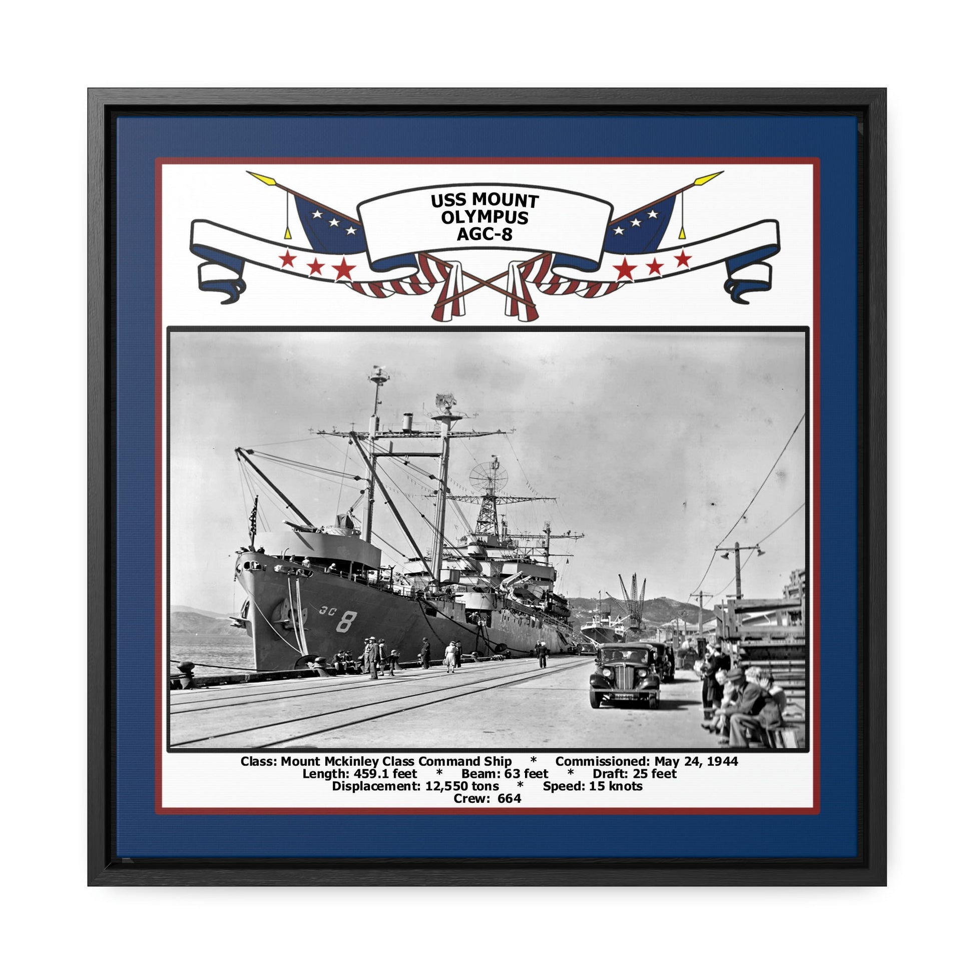 USS Mount Olympus AGC-8 Navy Floating Frame Photo Front View