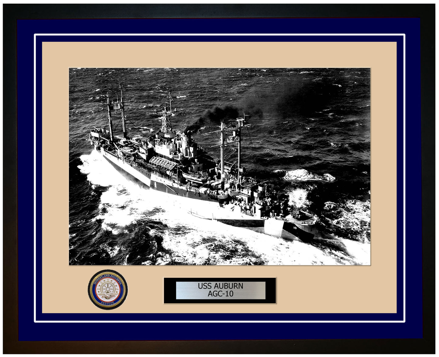 USS Auburn AGC-10 Framed Navy Ship Photo Blue